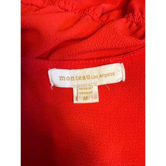 Monteau Red Wrap-Style Sleeveless Ruffle Top Tie Waist & Peplum Medium - Picture 7 of 8